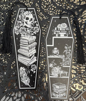 Goth Roses & Skeletons Coffin Bookmarks w/ Black Tassels