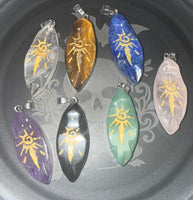 Natural Stone Horse Eye Sun Sign SS Pendant