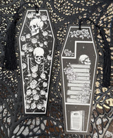 Goth Roses & Skeletons Coffin Bookmarks w/ Black Tassels