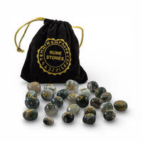 Moss Agate Gemstone Rune Sets With Velvet Bag
