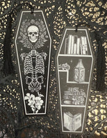 Goth Roses & Skeletons Coffin Bookmarks w/ Black Tassels