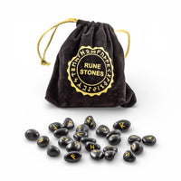 Black Agate Gemstone Rune Sets With Velvet Bag
