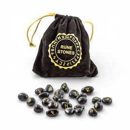 Black Agate Gemstone Rune Sets With Velvet Bag