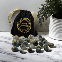 Moss Agate Gemstone Rune Sets With Velvet Bag