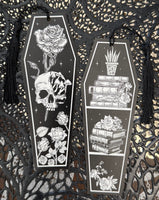 Goth Roses & Skeletons Coffin Bookmarks w/ Black Tassels