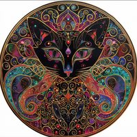 Mystical Cat Art Tambourine and Ribbon Wall Hanging, Bodhi Pets