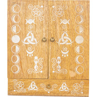 Laser Engraved Wood Altar Cabinet - Pagan Moon Phases