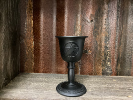 Metal Chalice Chime/Ritual Candle Holder with Raven and Pentacle