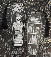 Goth Roses & Skeletons Coffin Bookmarks w/ Black Tassels
