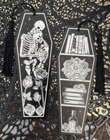 Goth Roses & Skeletons Coffin Bookmarks w/ Black Tassels