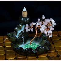 Ceramic Backflow Incense Holder - Mixed Tourmaline Gem Tree