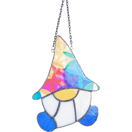 Rustic Stained Glass Suncatcher Gnome - Happy