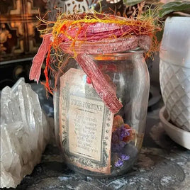 Woodland Fairy Good Fortune Jar: Crystals, Herbs, Hag Stone