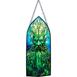 Glass Suncatcher 8in Cathedral  - Green Man