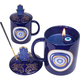 3 in 1 Ceramic Coffee Mug Candle & Incense ~ Fatima w/ Evil Eye