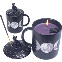 3 in 1 Ceramic Mug Candle & Incense - Moon Phases Design