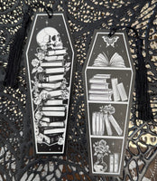 Goth Roses & Skeletons Coffin Bookmarks w/ Black Tassels