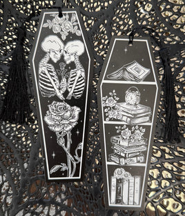 Goth Roses & Skeletons Coffin Bookmarks w/ Black Tassels