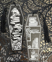 Goth Roses & Skeletons Coffin Bookmarks w/ Black Tassels