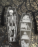 Goth Roses & Skeletons Coffin Bookmarks w/ Black Tassels
