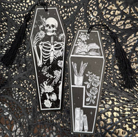 Goth Roses & Skeletons Coffin Bookmarks w/ Black Tassels