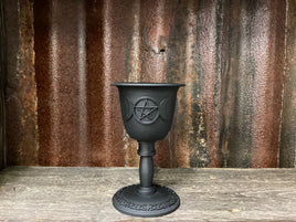 Metal Chalice Chime/Ritual Candle Holder with Pentacle and Moons