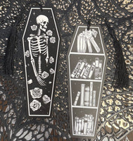 Goth Roses & Skeletons Coffin Bookmarks w/ Black Tassels