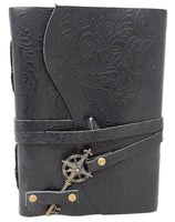 Black Soft Leather Floral Print w/ Compass Key Journal