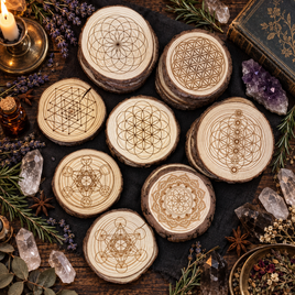 Wooden Burned Crystal Grid/Coaster