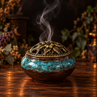 Ceramic Burner Bowl w/ Floral Lid