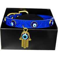 Vegan Leather Dog Collar - Evil Eye w/ Fatima Hand - Medium