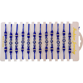 Adjustable Bracelets Blue Triple Evil Eye w/ Gems 12 Piece