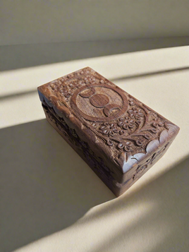 Medium Carved Floral Wooden Box with Statement Carving