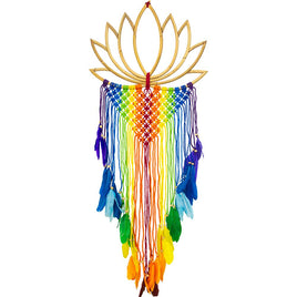 Bamboo Wall Hanging Boho Lotus w/ Macrame Chakra