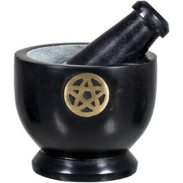 Soapstone Mortar & Pestle Pentacle Finding Black
