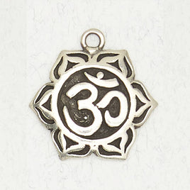 Hindu Pewter Pendant Necklace - Om on Lotus
