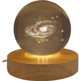 Galaxy Glass Crystal Ball - 3D Laser Engraved w/Wood LED Light Base