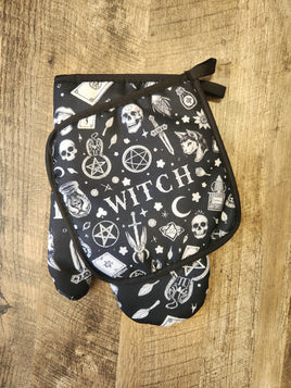 Black and White Witch Oven Mitt and Pot Holder
