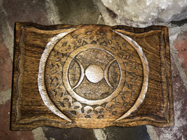 Wooden Natural Triple Moon Trinket/Storage Box